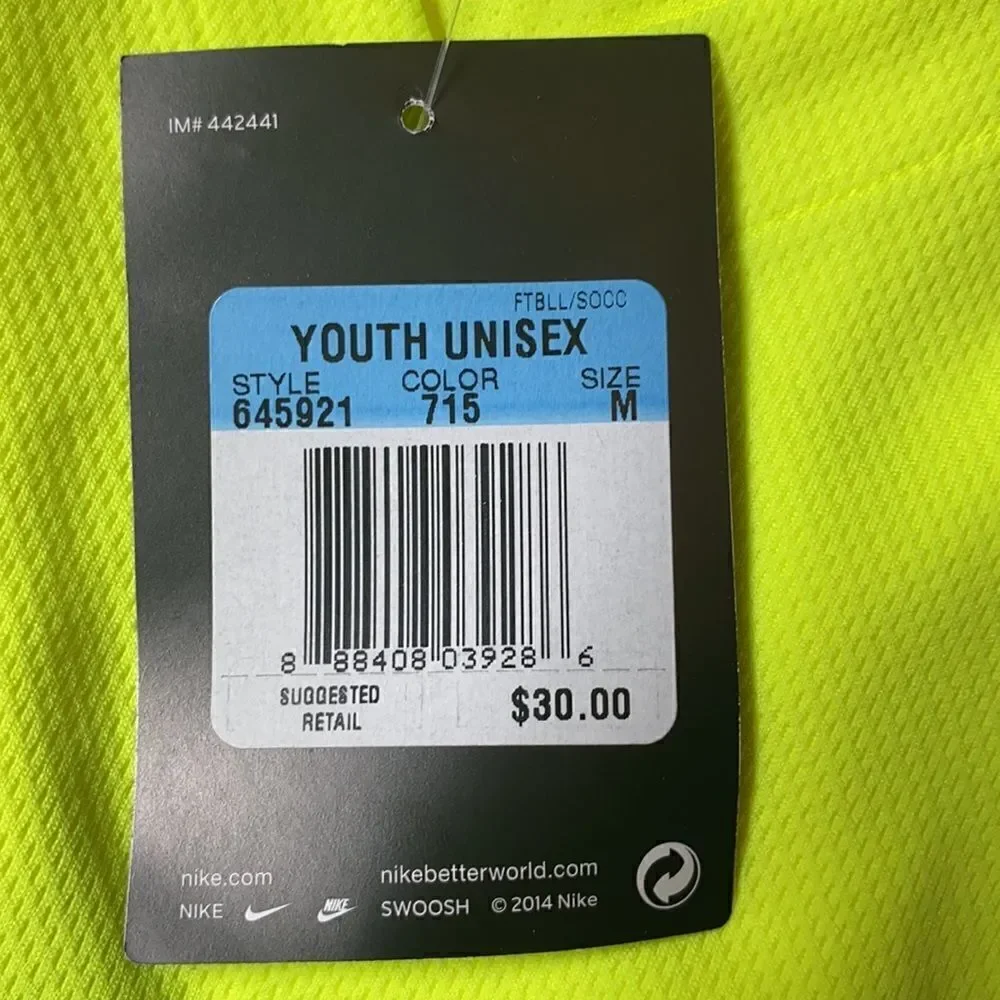 Nike Youth Unisex Soccer Shirt Size Medium NWT Neon Yellow with Black Accents